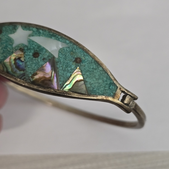Vintage mountain scene bracelet shooting star silver tone crushed turquoise - Picture 6 of 16